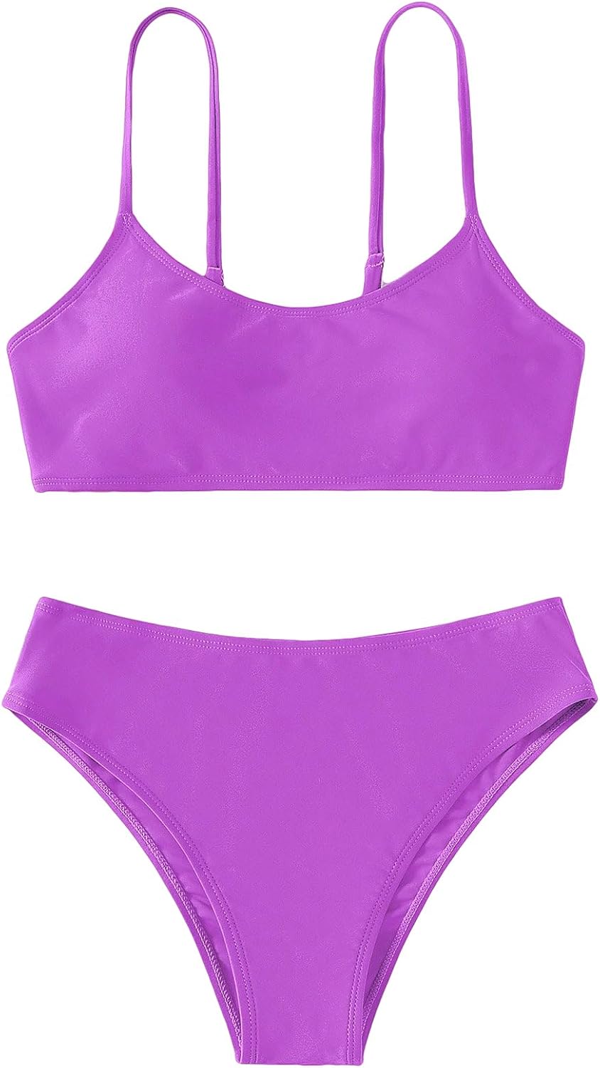 SHENHE Girl's 2 Piece O Ring Bikini High Waisted Spaghetti Strap Cute Swimsuit Bathing Suit