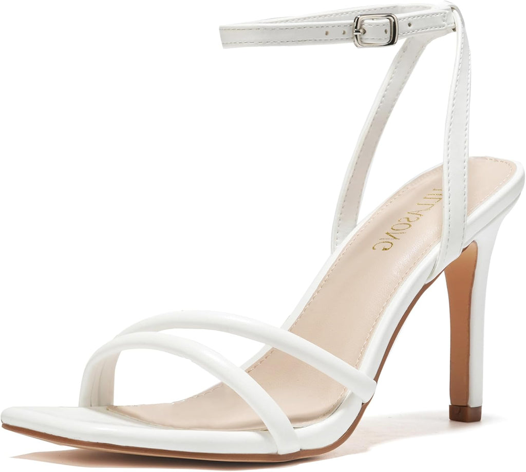 LULLASONG Women's Heels Strappy Ankle Strap High Heels 3.5 Inch Heeled Square Open Toe Sandals for Women