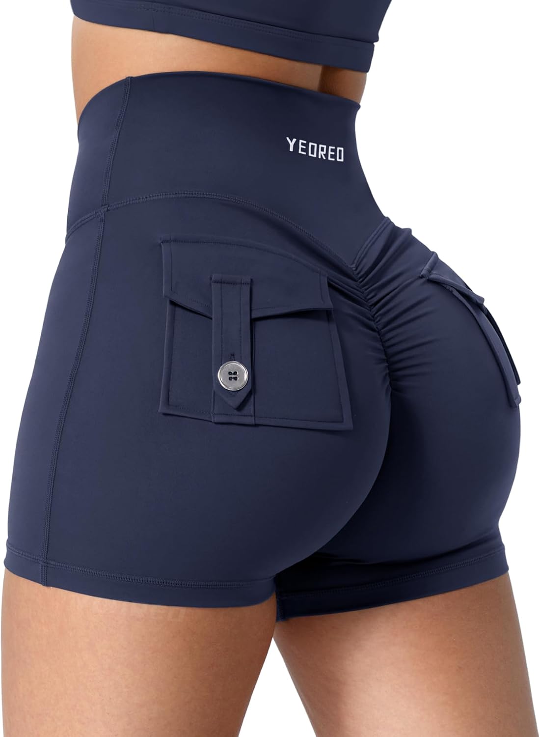 YEOREO CoreFlex Scrunch Workout Shorts with Pockets Charm Gym Biker Shorts for Women High Waisted Booty Yoga