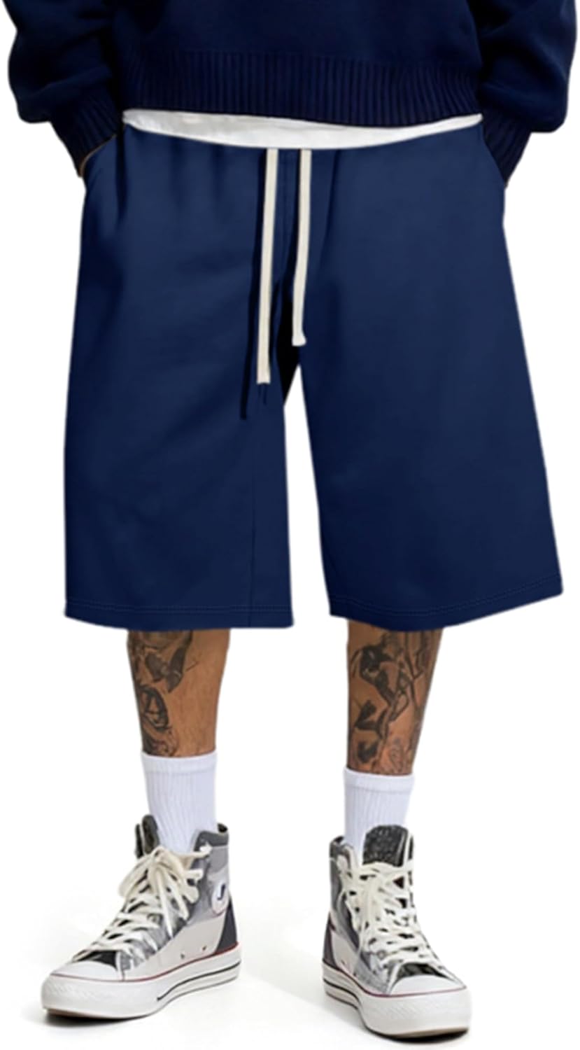 JMIERR 2026 Men's Baggy Sweat Shorts Lightweight Under Knee Casual Drawstring Y2K Shorts Loose Fit Gym Shorts