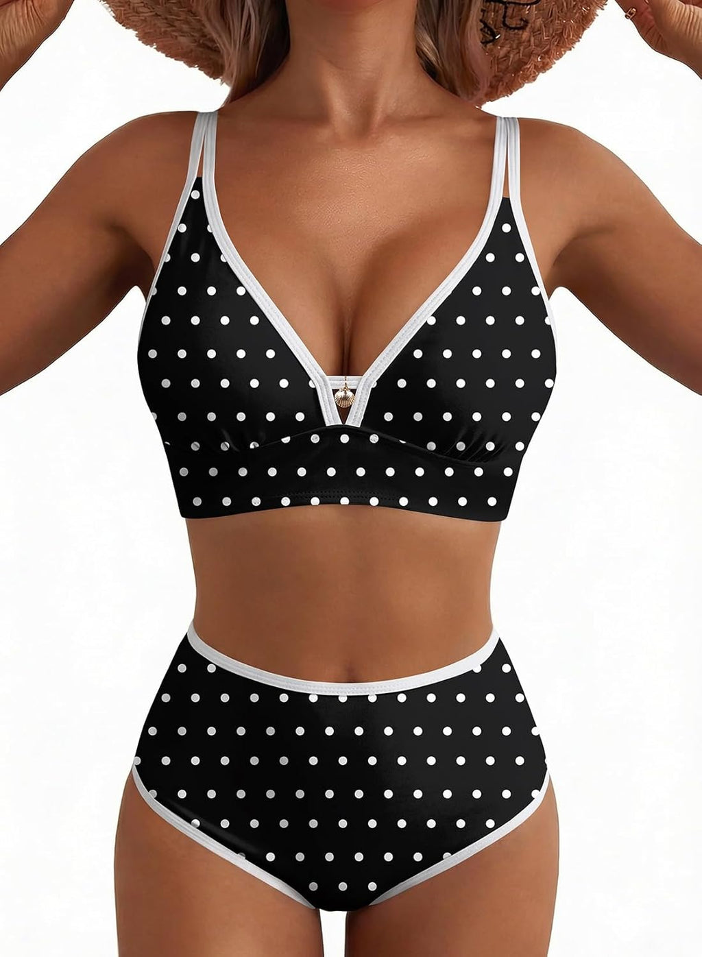 Herseas Women's 2 Piece Floral Print Bikini Sets V Neck Stitch Swimsuits High Waisted Bathing Suit Beach Summer Swimwear