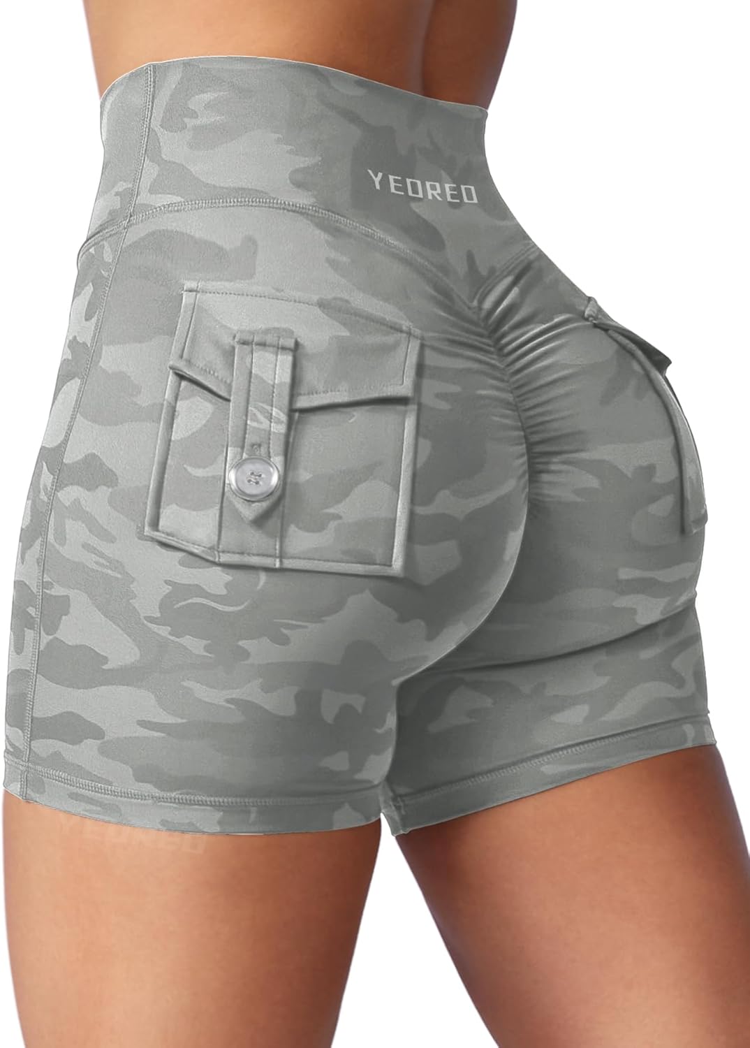 YEOREO CoreFlex Scrunch Workout Shorts with Pockets Charm Gym Biker Shorts for Women High Waisted Booty Yoga