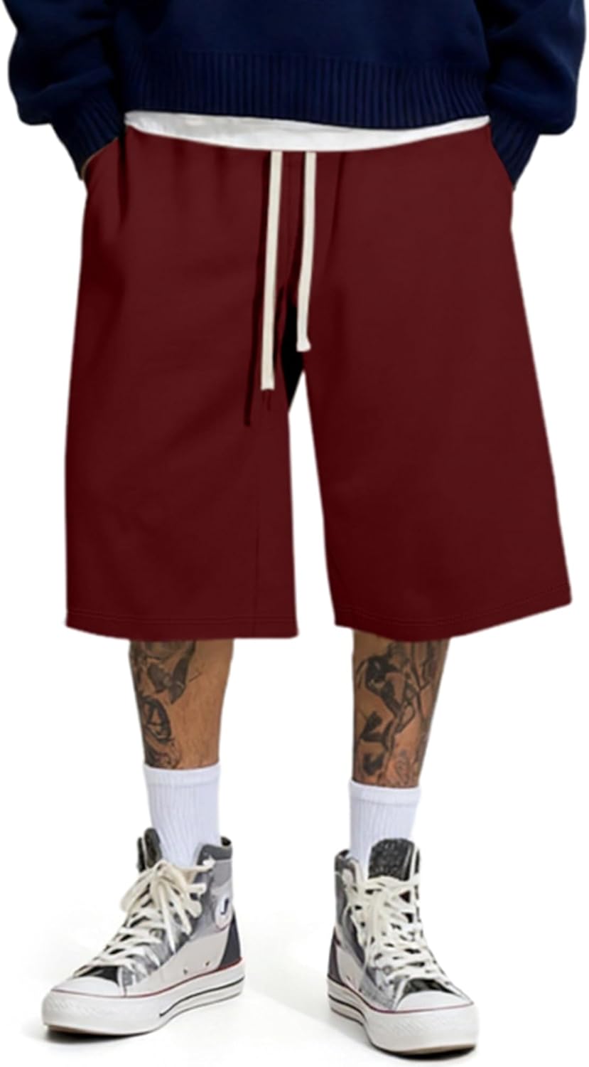JMIERR 2026 Men's Baggy Sweat Shorts Lightweight Under Knee Casual Drawstring Y2K Shorts Loose Fit Gym Shorts