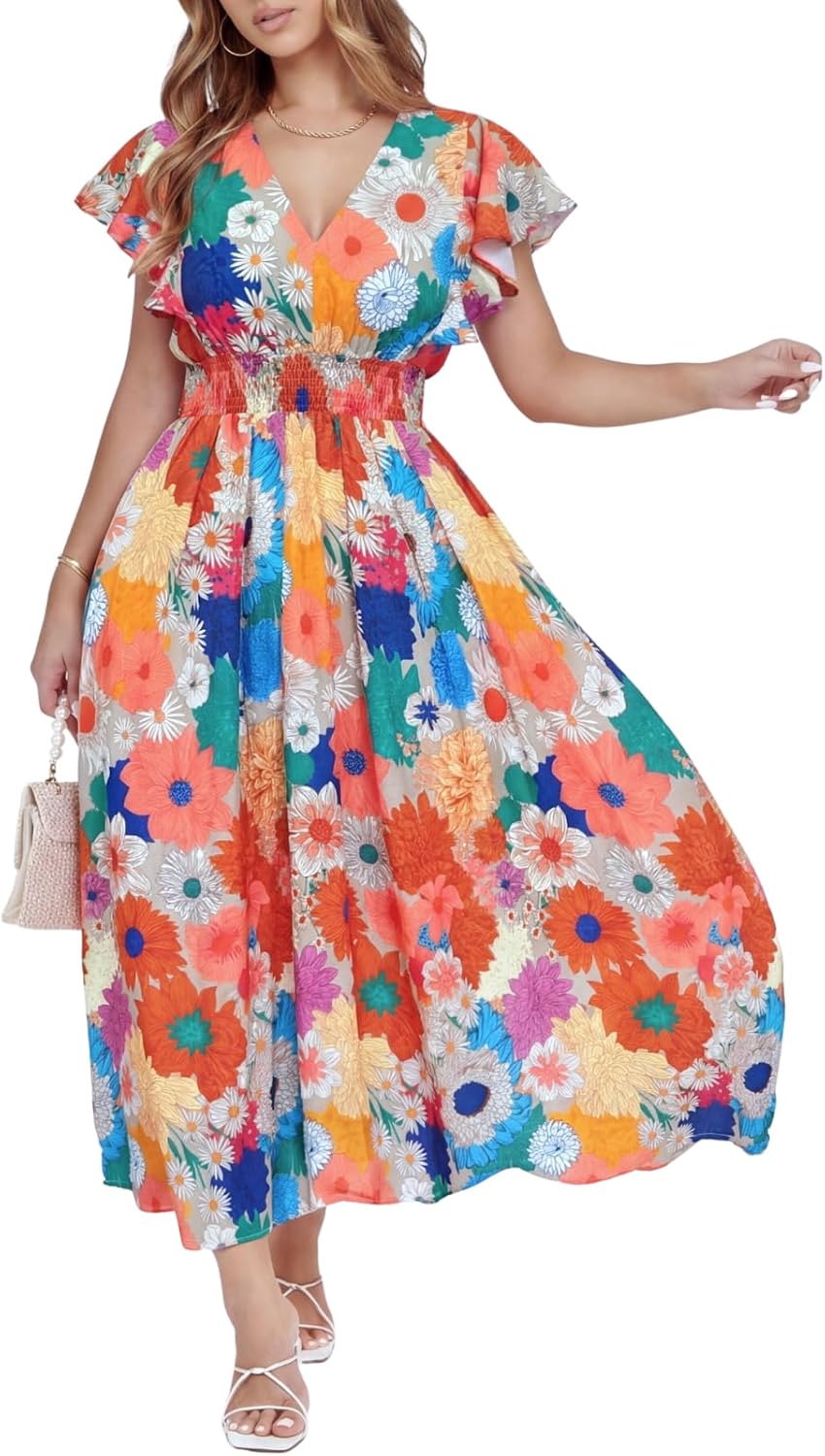 Flessibili Womens Summer Floral Maxi Dress Wedding Guest Party Long Dresses 2026