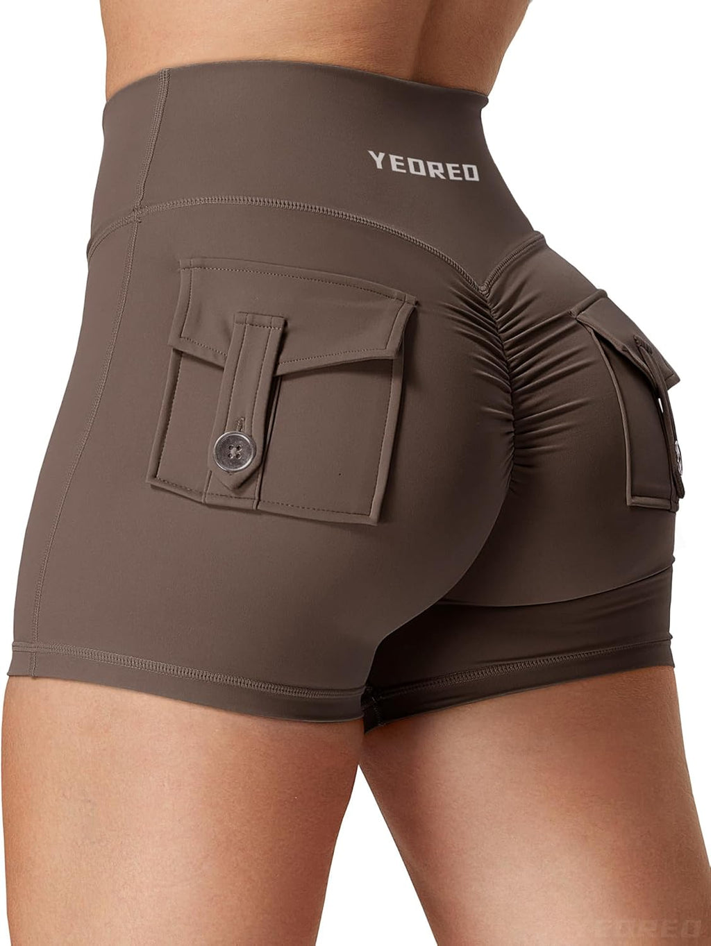 YEOREO CoreFlex Scrunch Workout Shorts with Pockets Charm Gym Biker Shorts for Women High Waisted Booty Yoga