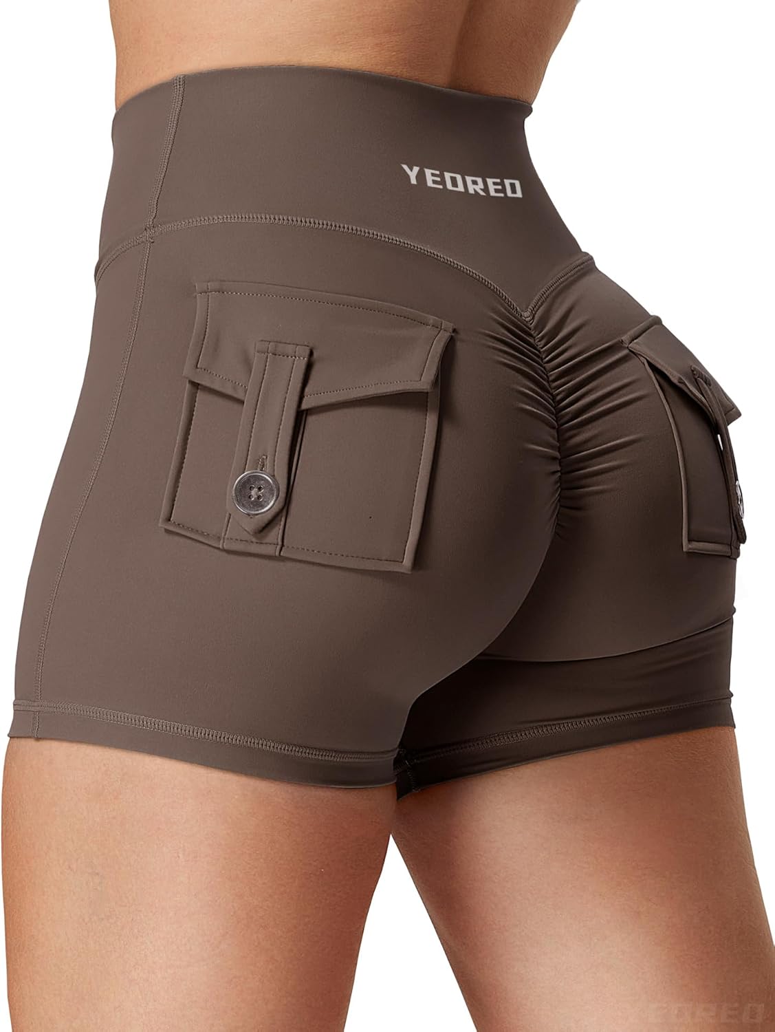 YEOREO CoreFlex Scrunch Workout Shorts with Pockets Charm Gym Biker Shorts for Women High Waisted Booty Yoga