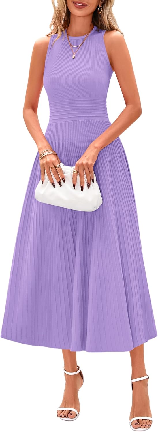 PRETTYGARDEN Spring Casual Dresses for Women 2026 Summer Business Work Midi Sleeveless A Line Pleated Cocktail Dress