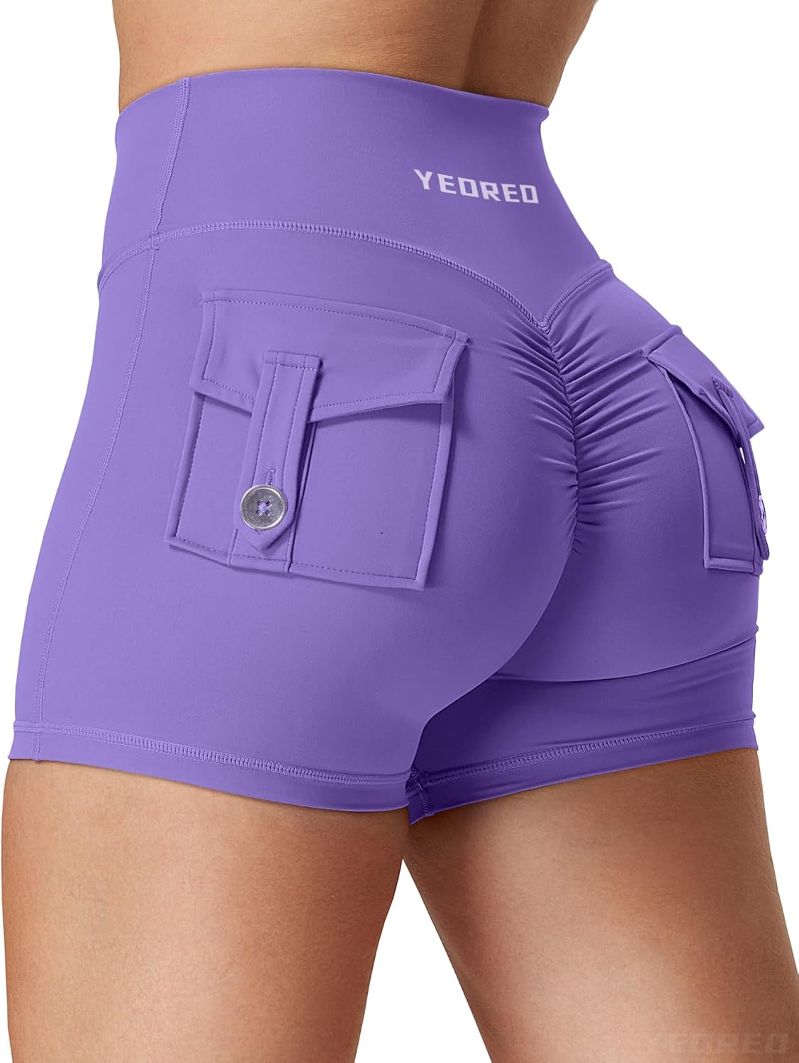 YEOREO CoreFlex Scrunch Workout Shorts with Pockets Charm Gym Biker Shorts for Women High Waisted Booty Yoga