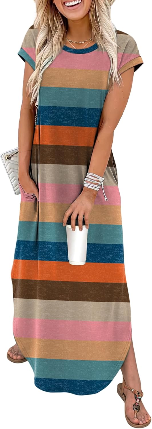 WIHOLL Summer Dresses Cap Sleeve Crewneck Maxi Long Casual Dress with Pockets Beach Vacation Sundresses 2026 Trendy