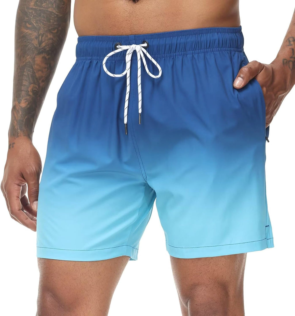 Tyhengta Men's Swim Trunks Quick Dry Beach Shorts with Zipper Pockets and Mesh Lining