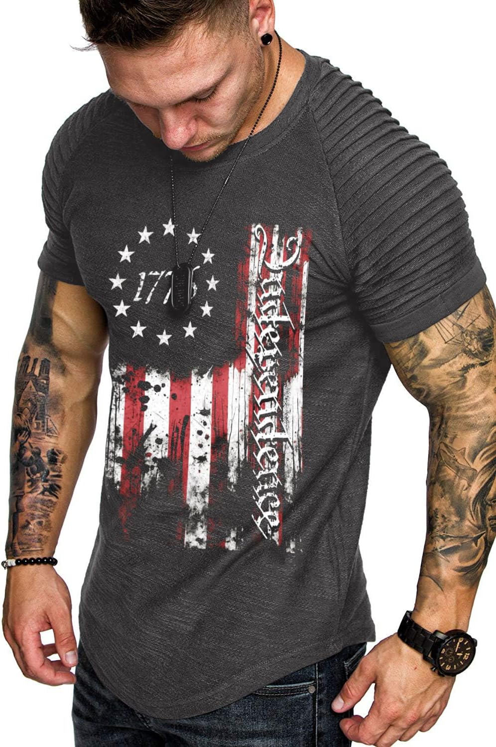 COOFANDY Men's Muscle T-Shirt Pleated Raglan Sleeve Bodybuilding Gym Tee Short Sleeve Fashion Workout Shirts Hipster Shirt