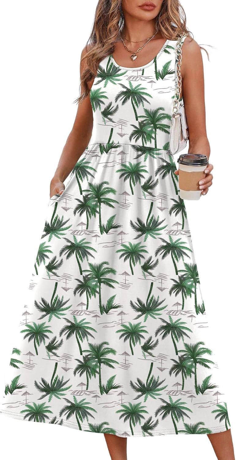 WIHOLL Summer Dresses for Women Flowy Casual Midi Dress Beach Vacation Sundresses with Pockets
