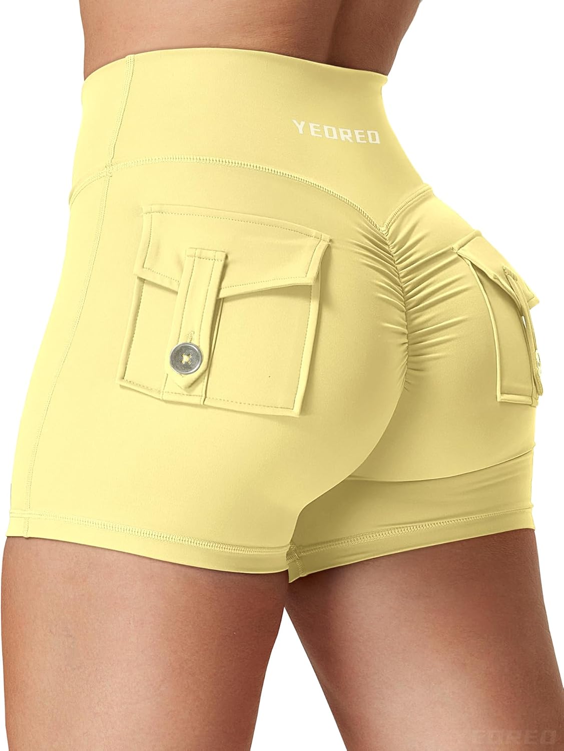 YEOREO CoreFlex Scrunch Workout Shorts with Pockets Charm Gym Biker Shorts for Women High Waisted Booty Yoga