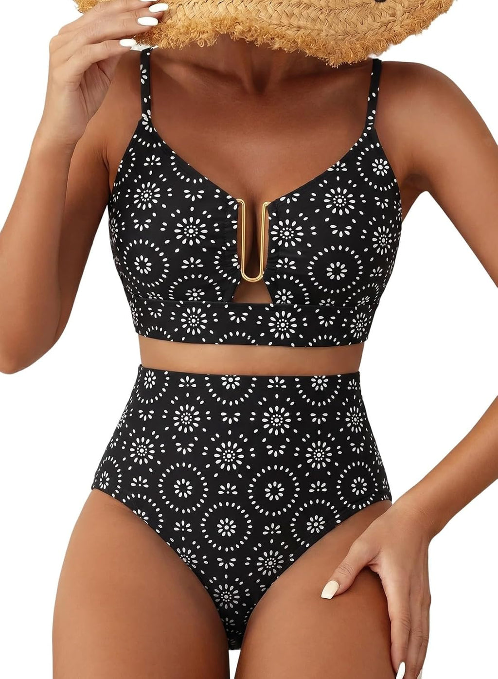 Herseas Womens 2 Piece High Waisted U Wire Bikini Set Floral Print Swimsuit Crisscross Back Bathing Suit Beach Swimwear