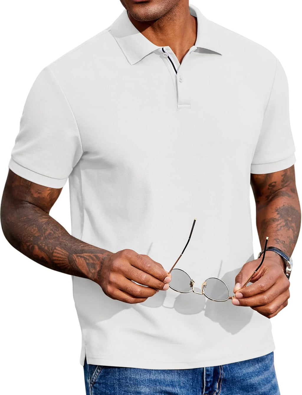 COOFANDY Men's Polo Shirts Short Sleeve Cotton Pique Casual Button T Shirts Classic Fit Collared Golf Shirts