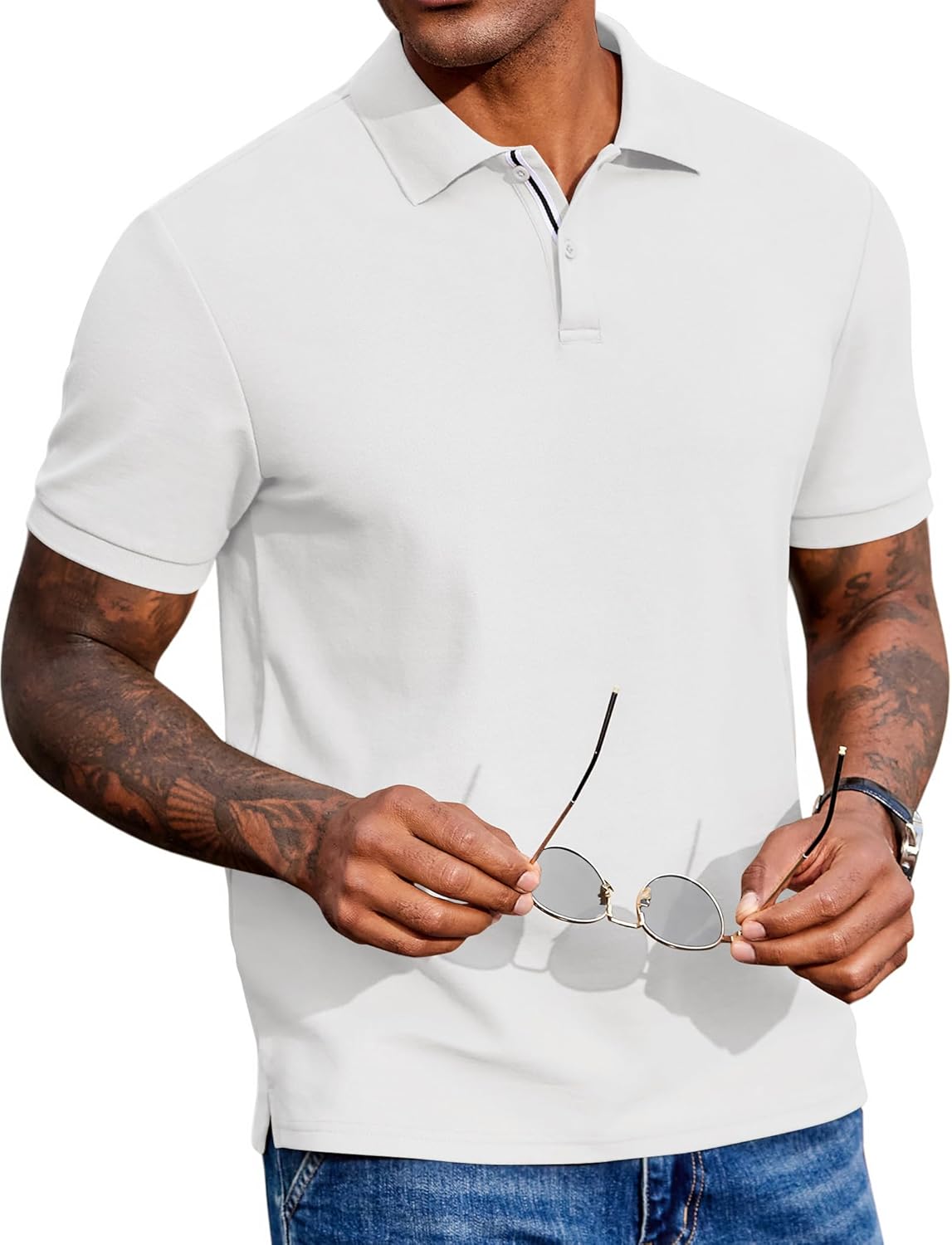 COOFANDY Men's Polo Shirts Short Sleeve Cotton Pique Casual Button T Shirts Classic Fit Collared Golf Shirts