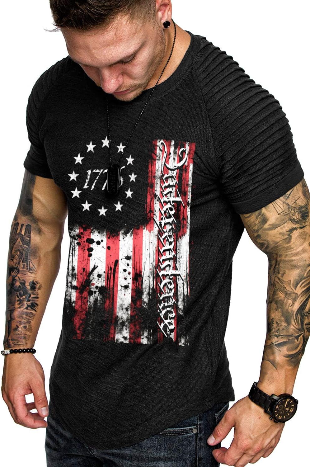 COOFANDY Men's Muscle T-Shirt Pleated Raglan Sleeve Bodybuilding Gym Tee Short Sleeve Fashion Workout Shirts Hipster Shirt