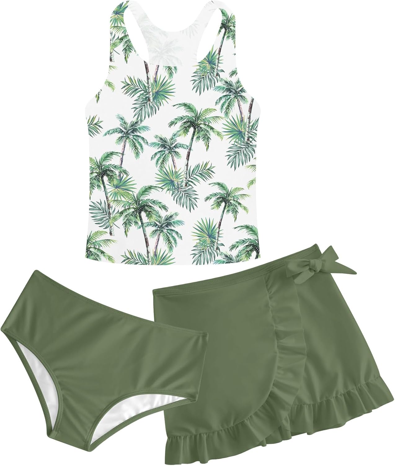 Girls Swimsuits 3 Piece Tankini Bathing Suit Set Cute Bikini Swimwear with Cover Ups Beach Skirt 5-16 Years