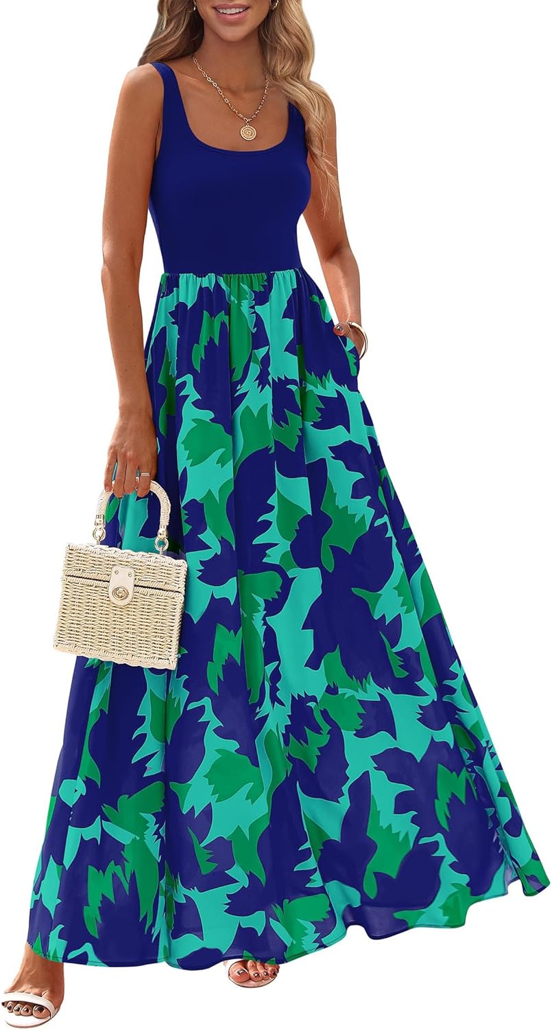 KIRUNDO Women Summer Sleeveless Boho Floral Maxi Dress 2026 Scoop Neck Tank A Line Flowy Beach Vacation Resort Wear Sundress