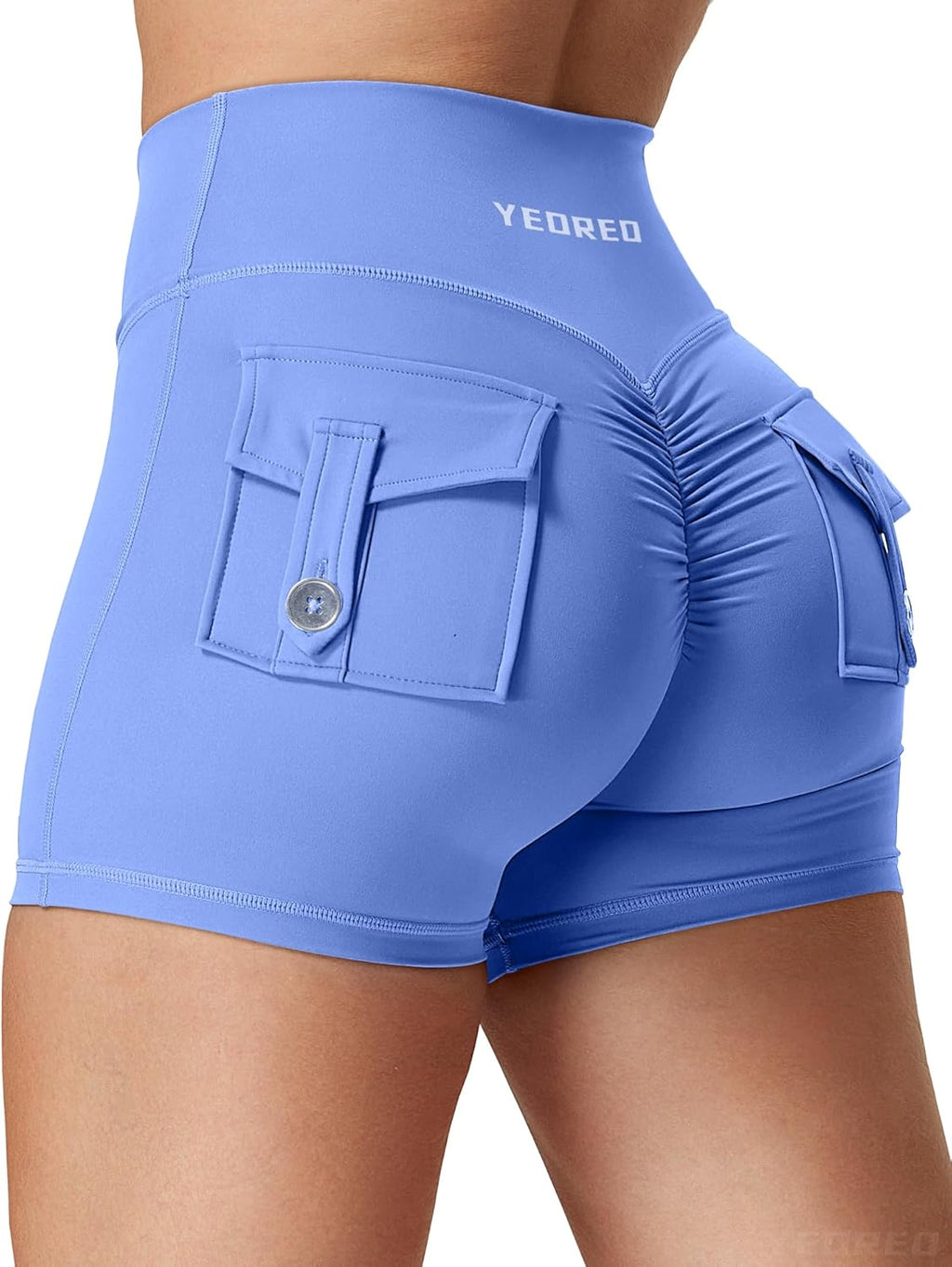 YEOREO CoreFlex Scrunch Workout Shorts with Pockets Charm Gym Biker Shorts for Women High Waisted Booty Yoga