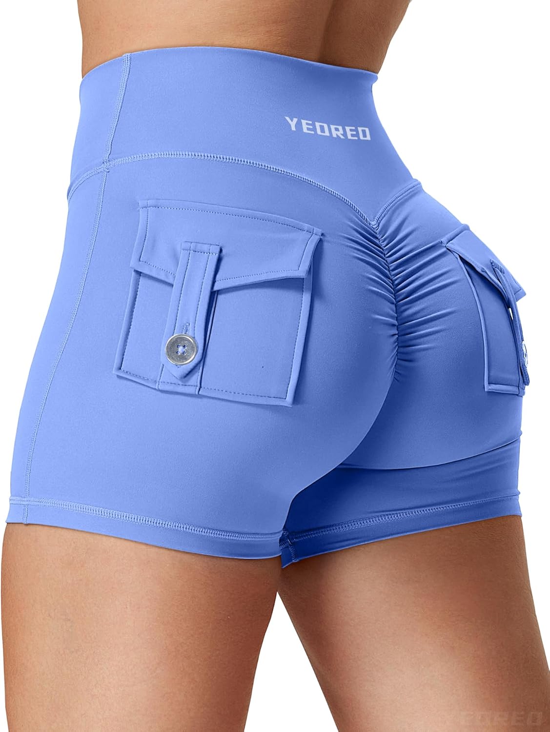 YEOREO CoreFlex Scrunch Workout Shorts with Pockets Charm Gym Biker Shorts for Women High Waisted Booty Yoga