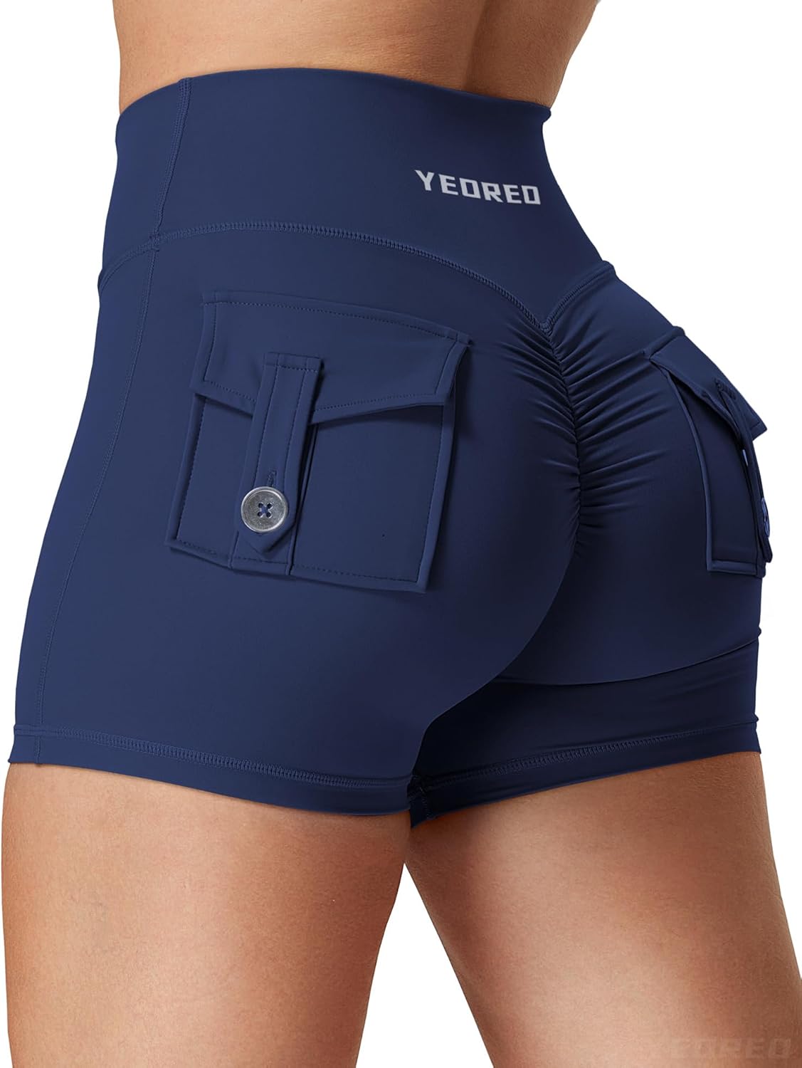 YEOREO CoreFlex Scrunch Workout Shorts with Pockets Charm Gym Biker Shorts for Women High Waisted Booty Yoga
