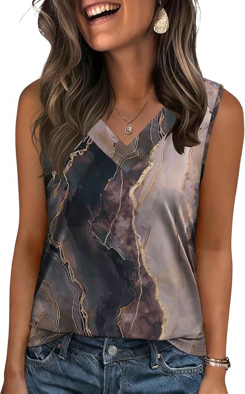 Zeagoo Tank Top for Women V Neck Loose Fit Sleeveless Summer Tops Business Casual Outfits Dressy Blouses Shirts