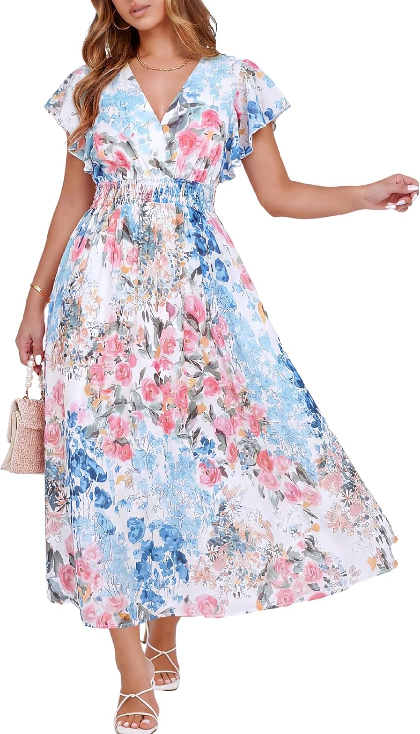 Flessibili Womens Summer Floral Maxi Dress Wedding Guest Party Long Dresses 2026
