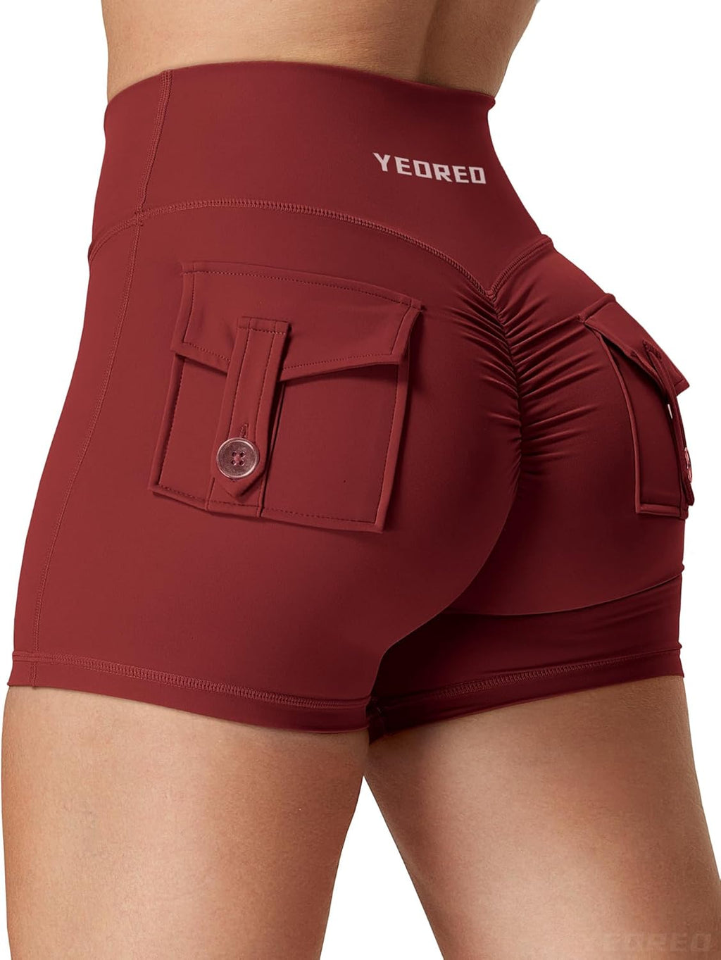 YEOREO CoreFlex Scrunch Workout Shorts with Pockets Charm Gym Biker Shorts for Women High Waisted Booty Yoga