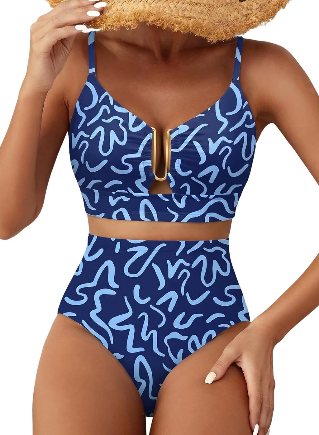 Herseas Womens 2 Piece High Waisted U Wire Bikini Set Floral Print Swimsuit Crisscross Back Bathing Suit Beach Swimwear