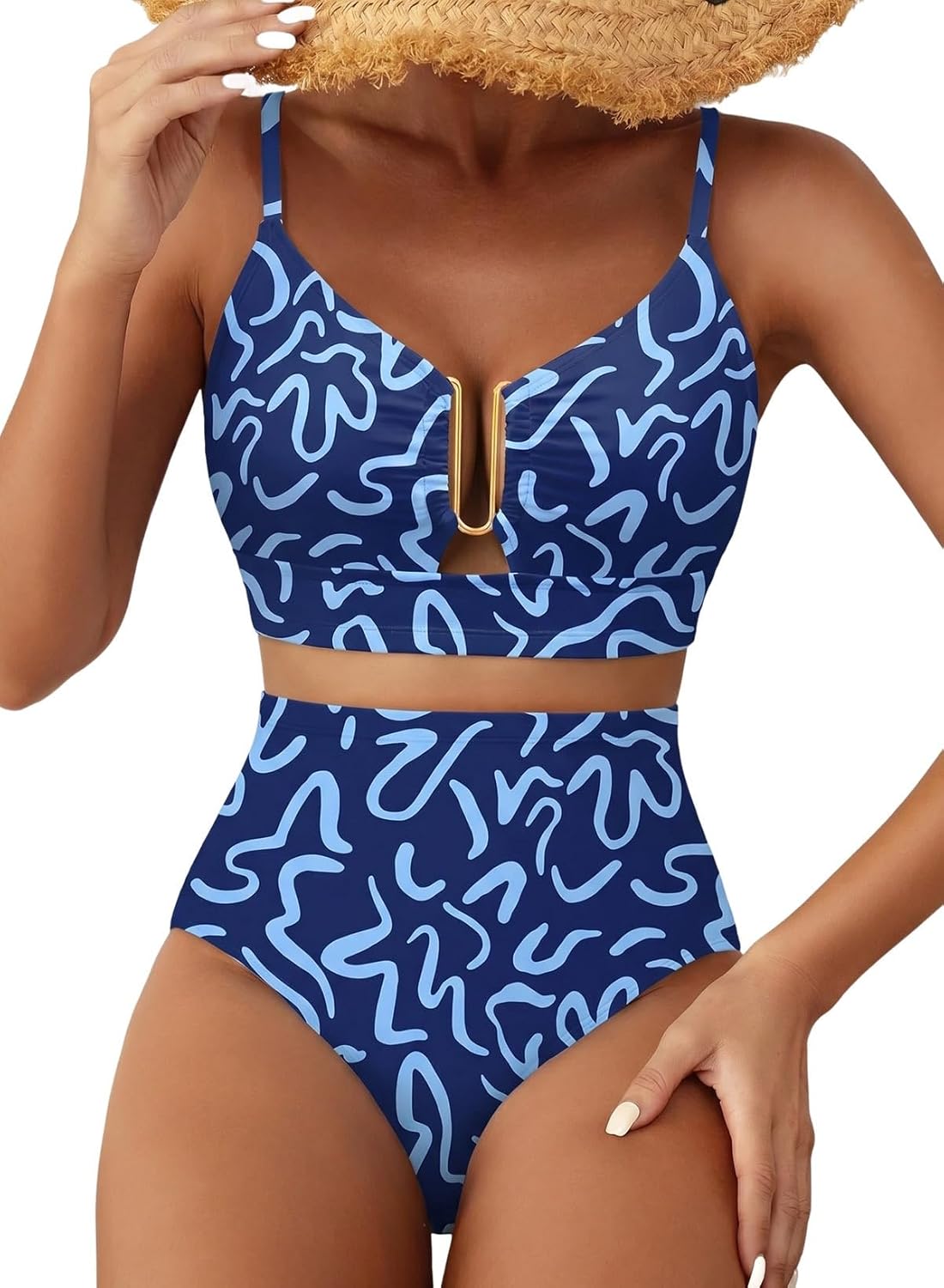 Herseas Womens 2 Piece High Waisted U Wire Bikini Set Floral Print Swimsuit Crisscross Back Bathing Suit Beach Swimwear