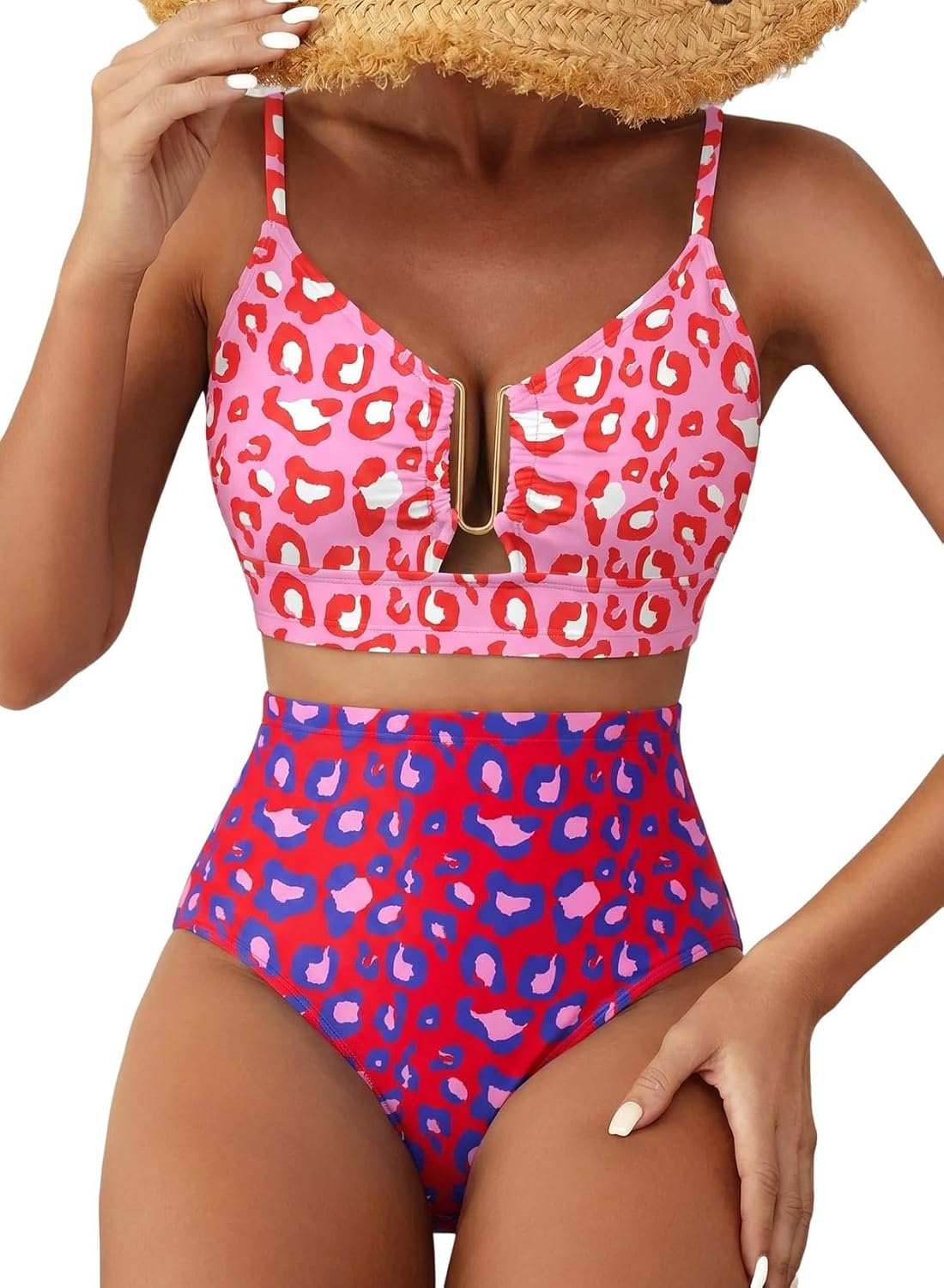 Herseas Womens 2 Piece High Waisted U Wire Bikini Set Floral Print Swimsuit Crisscross Back Bathing Suit Beach Swimwear