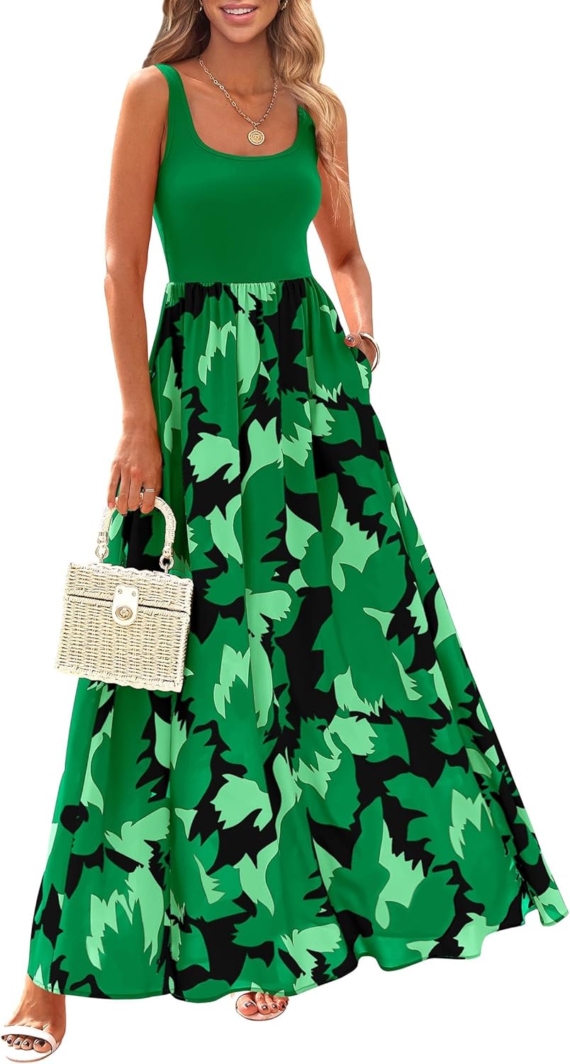 KIRUNDO Women Summer Sleeveless Boho Floral Maxi Dress 2026 Scoop Neck Tank A Line Flowy Beach Vacation Resort Wear Sundress
