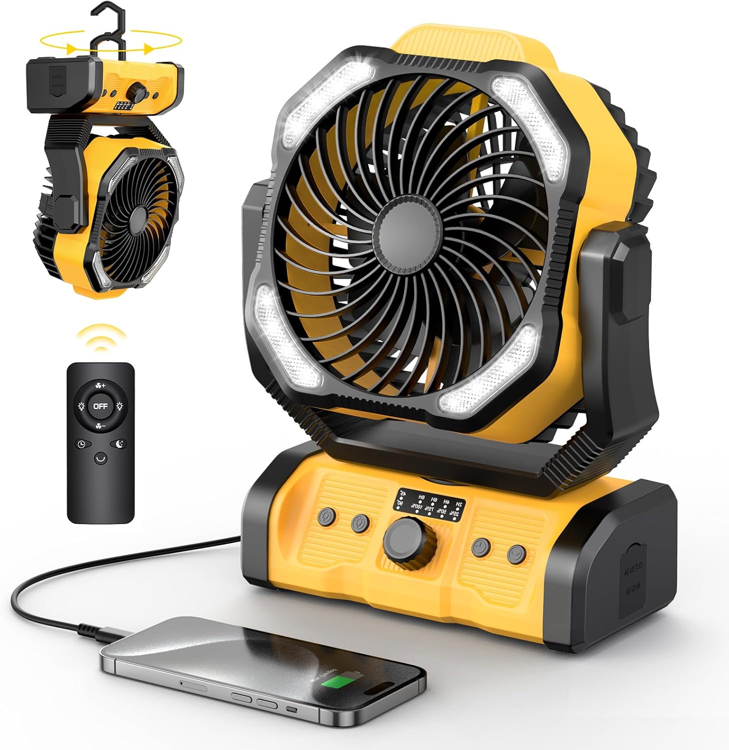 Peouix Portable Rechargeable Fan, 20000mAh Cordless Battery Powered Camping Tent Fans with LED Lantern, Small USB C Operated Outdoor Ventiladores for Travel Camp Fishing Office Home Essentials