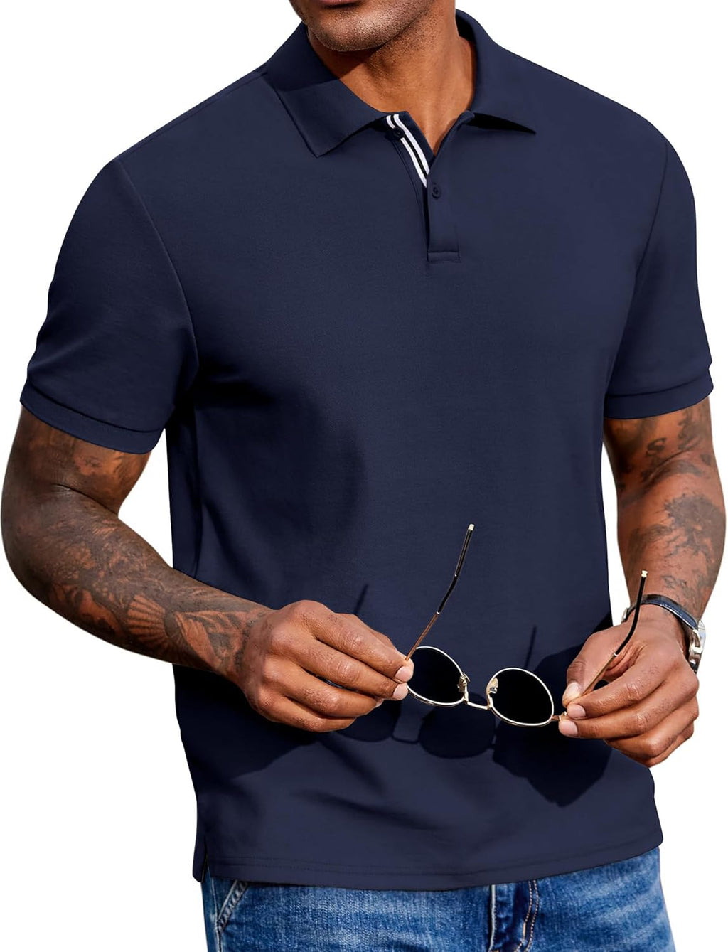 COOFANDY Men's Polo Shirts Short Sleeve Cotton Pique Casual Button T Shirts Classic Fit Collared Golf Shirts