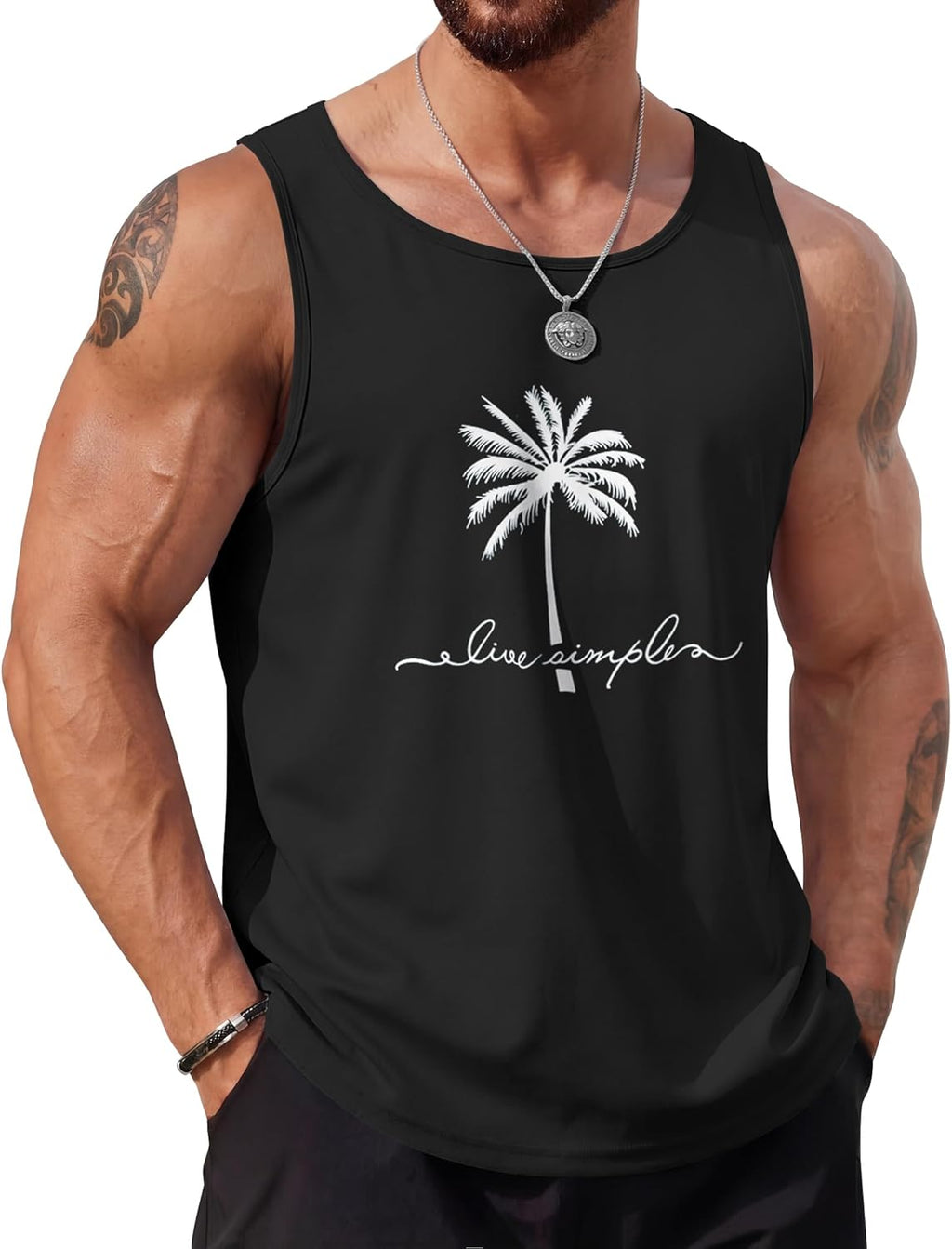 COOFANDY Mens Beach Tank Tops Summer Cotton Sleeveless Graphic T Shirts Palm Tree Casual Vacation Muscle Tank