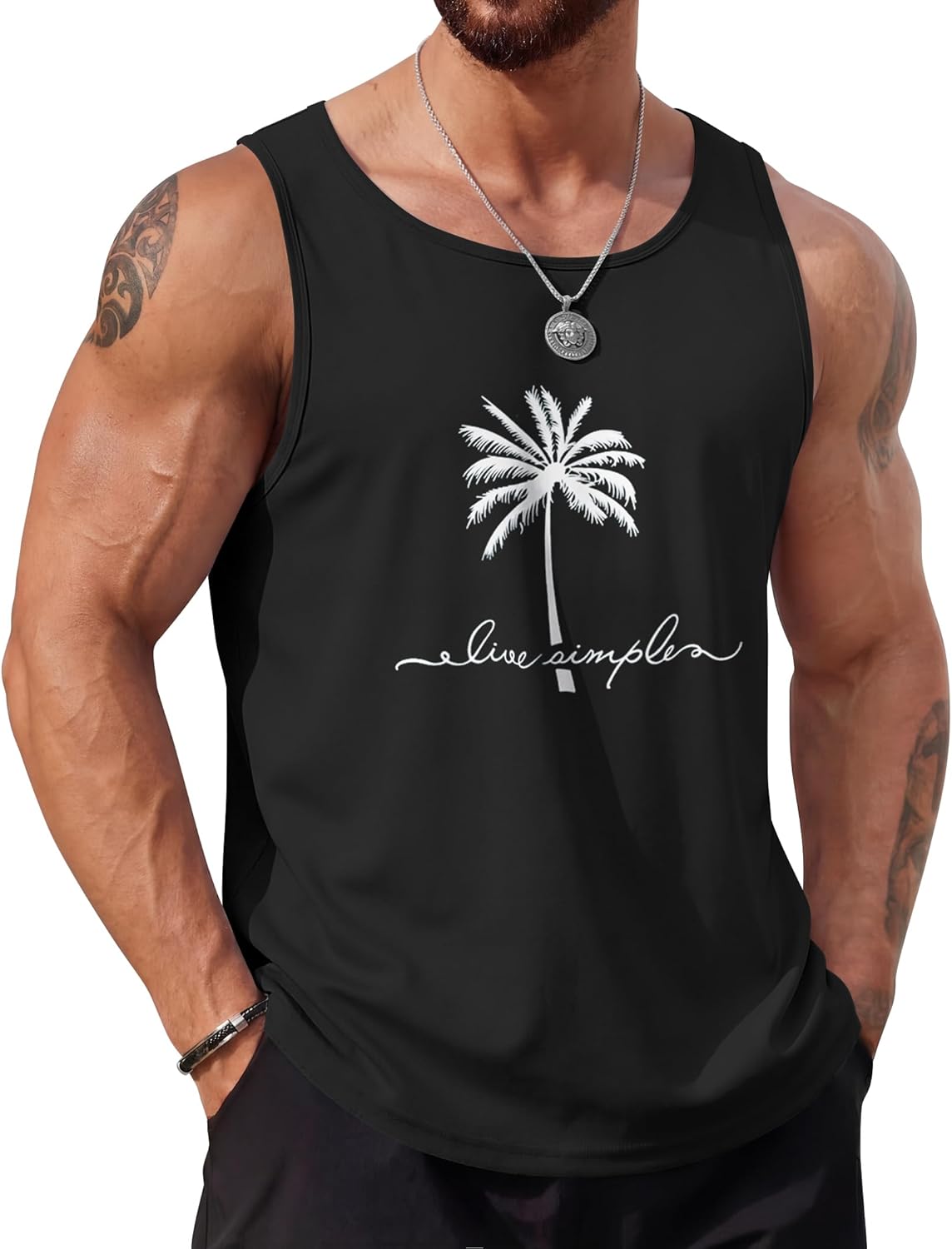 COOFANDY Mens Beach Tank Tops Summer Cotton Sleeveless Graphic T Shirts Palm Tree Casual Vacation Muscle Tank