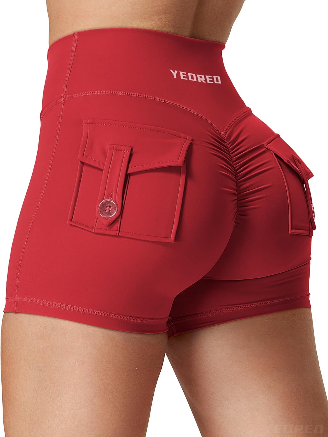 YEOREO CoreFlex Scrunch Workout Shorts with Pockets Charm Gym Biker Shorts for Women High Waisted Booty Yoga