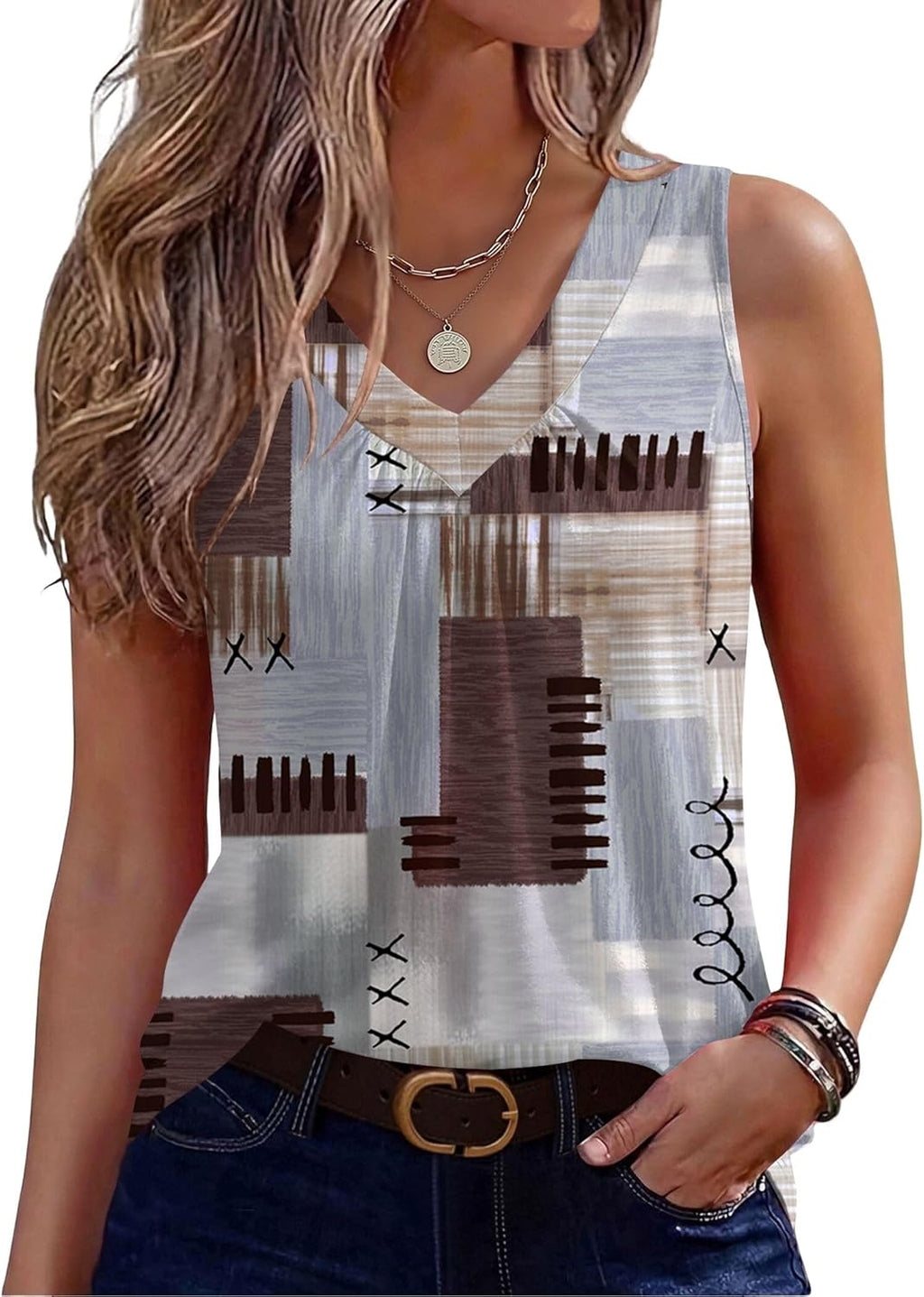 Zeagoo Womens Tank Tops Summer Sleeveless Loose Fit Tops V Neck Pleated Shirts Basic Tees Dressy Casual Trendy Clothes