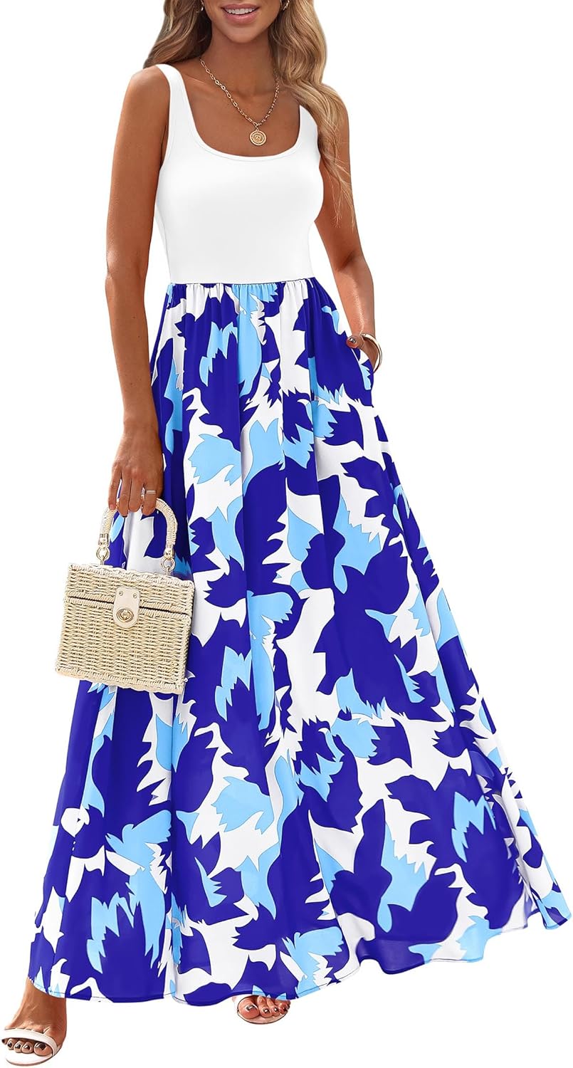 KIRUNDO Women Summer Sleeveless Boho Floral Maxi Dress 2026 Scoop Neck Tank A Line Flowy Beach Vacation Resort Wear Sundress