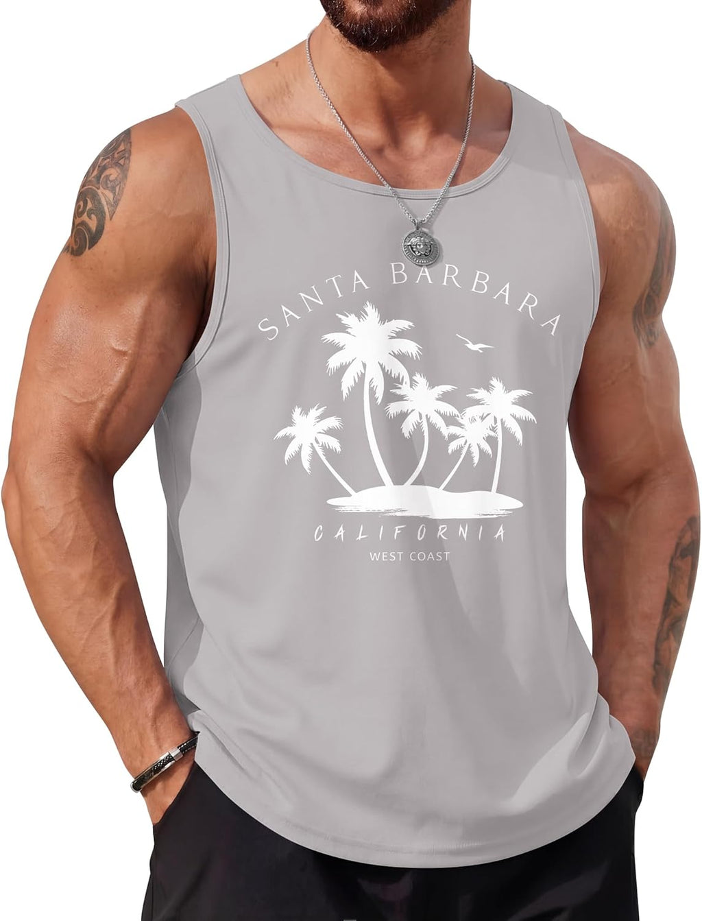 COOFANDY Mens Beach Tank Tops Summer Cotton Sleeveless Graphic T Shirts Palm Tree Casual Vacation Muscle Tank