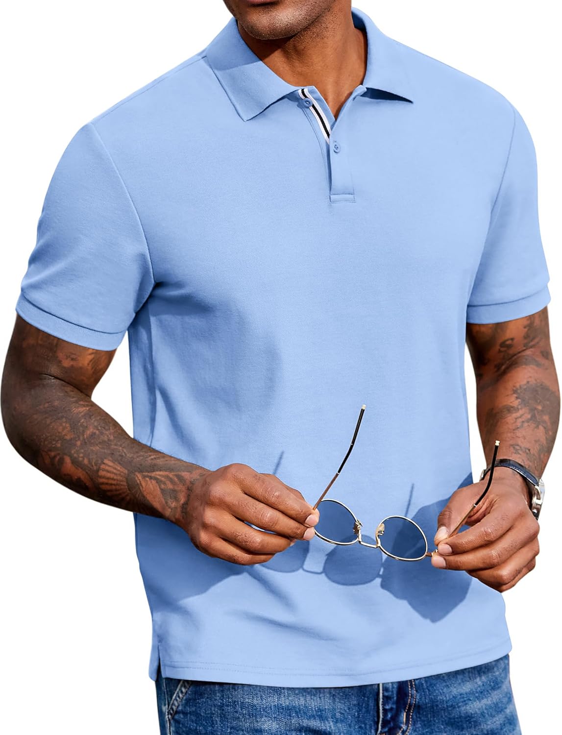 COOFANDY Men's Polo Shirts Short Sleeve Cotton Pique Casual Button T Shirts Classic Fit Collared Golf Shirts