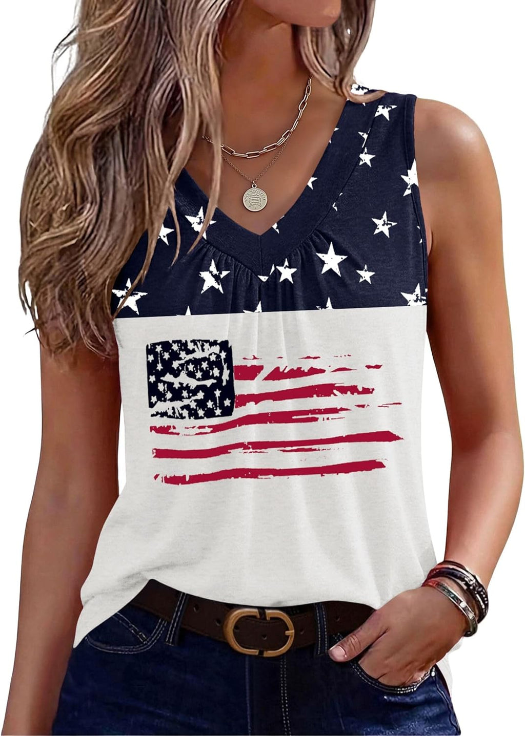 Zeagoo Womens Tank Tops Summer Sleeveless Loose Fit Tops V Neck Pleated Shirts Basic Tees Dressy Casual Trendy Clothes