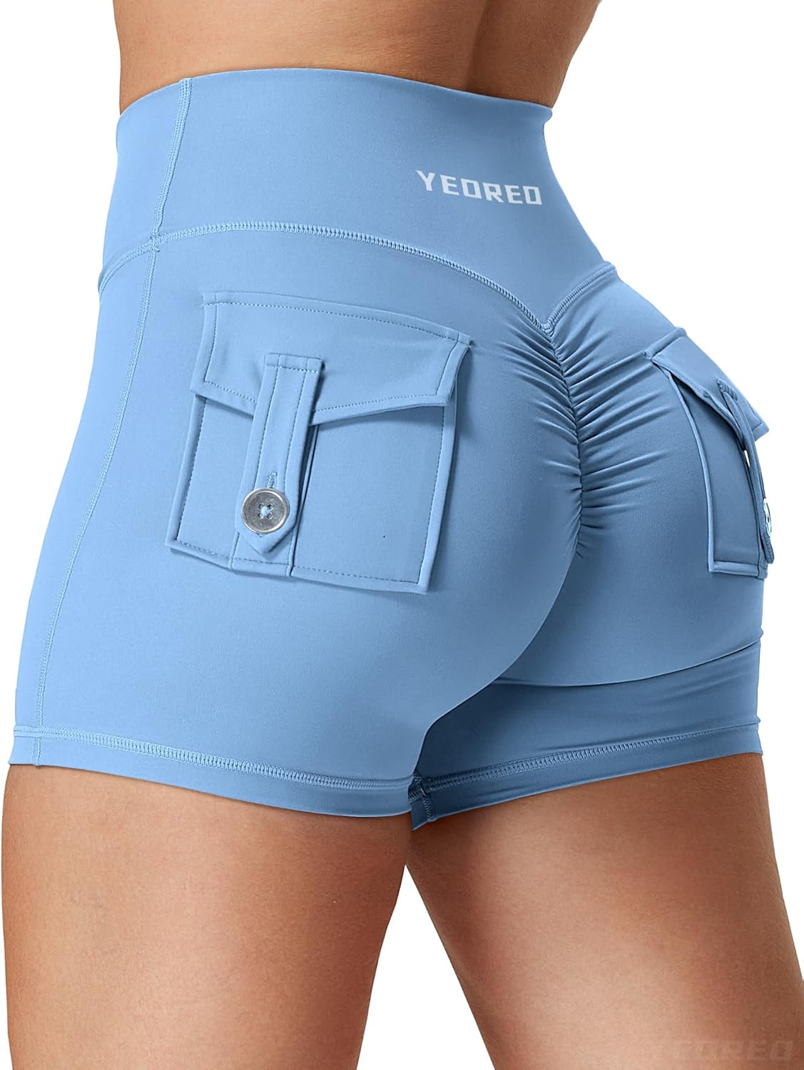 YEOREO CoreFlex Scrunch Workout Shorts with Pockets Charm Gym Biker Shorts for Women High Waisted Booty Yoga
