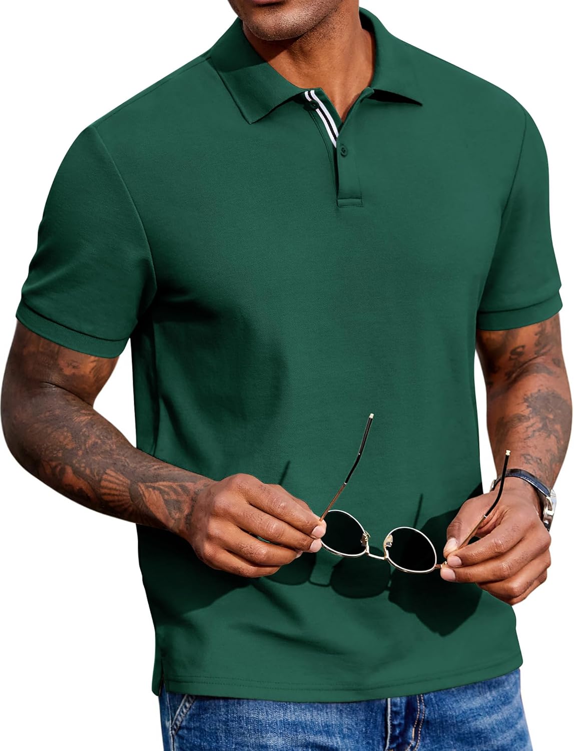 COOFANDY Men's Polo Shirts Short Sleeve Cotton Pique Casual Button T Shirts Classic Fit Collared Golf Shirts