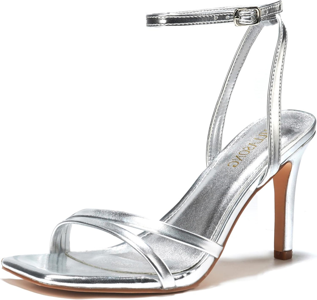 LULLASONG Women's Heels Strappy Ankle Strap High Heels 3.5 Inch Heeled Square Open Toe Sandals for Women