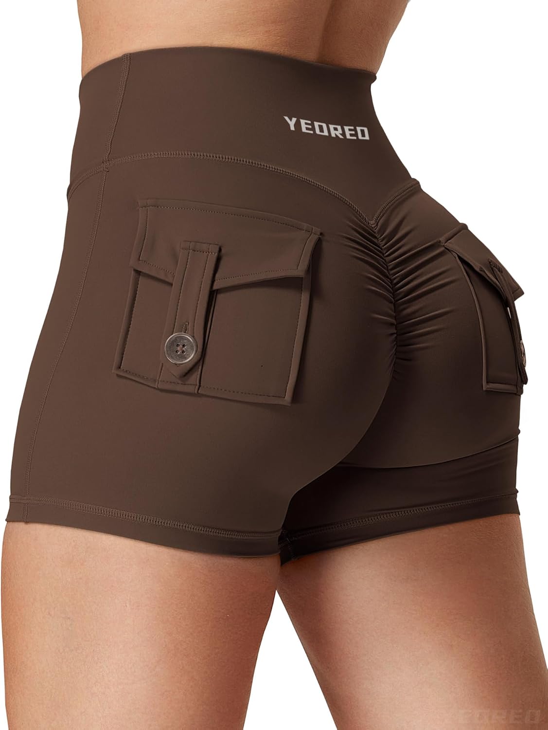 YEOREO CoreFlex Scrunch Workout Shorts with Pockets Charm Gym Biker Shorts for Women High Waisted Booty Yoga