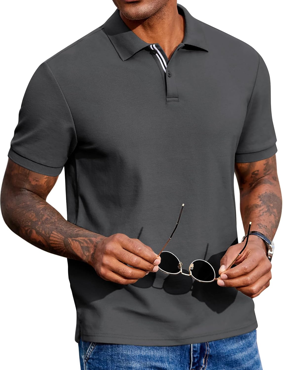 COOFANDY Men's Polo Shirts Short Sleeve Cotton Pique Casual Button T Shirts Classic Fit Collared Golf Shirts