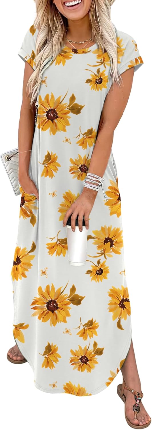 WIHOLL Summer Dresses Cap Sleeve Crewneck Maxi Long Casual Dress with Pockets Beach Vacation Sundresses 2026 Trendy
