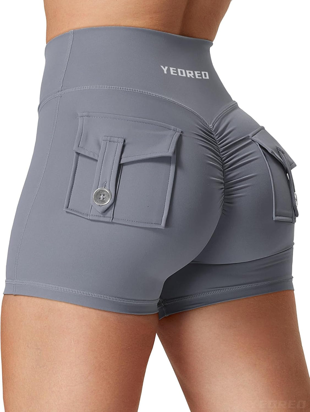 YEOREO CoreFlex Scrunch Workout Shorts with Pockets Charm Gym Biker Shorts for Women High Waisted Booty Yoga